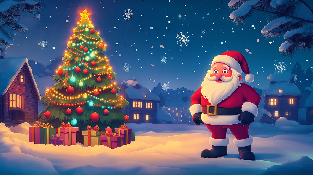 Carta da parati del Villaggio Invernale di Babbo Natale Classico | Scena Notturna di Natale Gioiosa