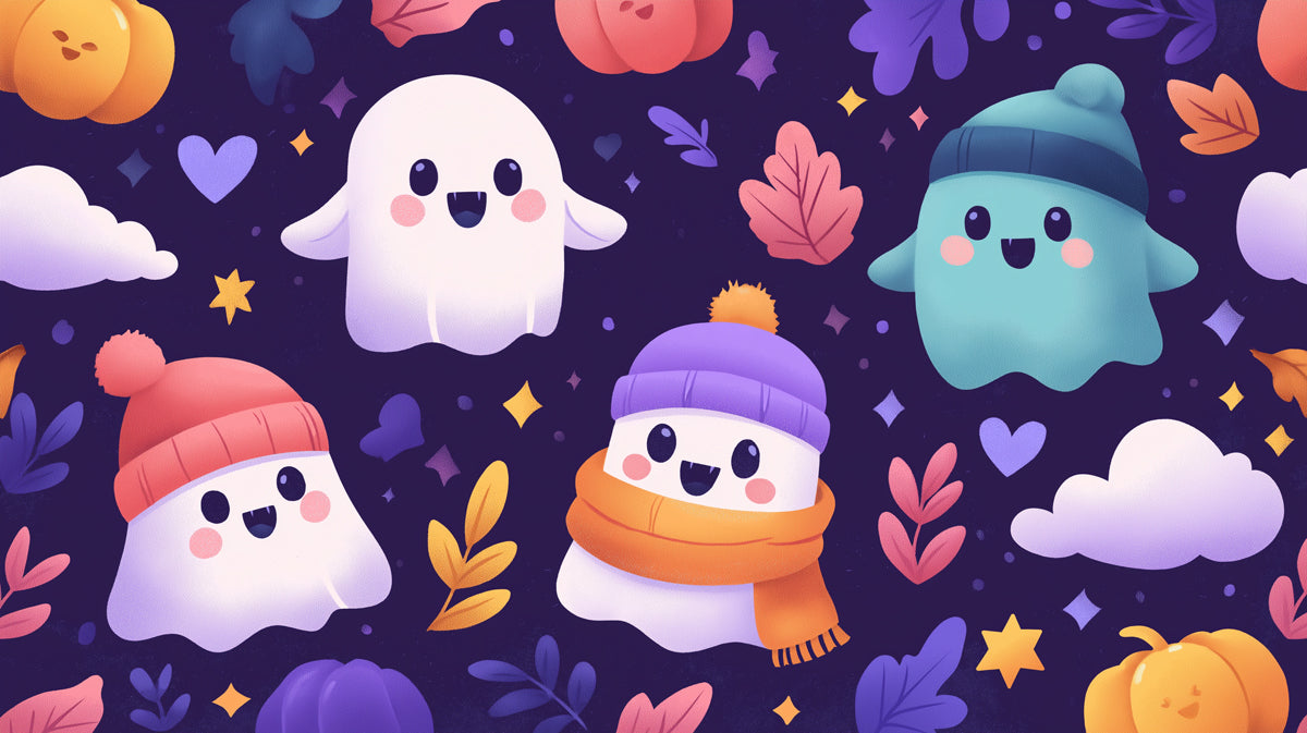 Whimsical Halloween Ghost Pattern Wallpaper | Cute Spooky Friends & Fall Decor