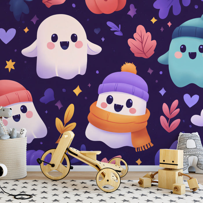 Whimsical Halloween Ghost Pattern Wallpaper | Cute Spooky Friends & Fall Decor