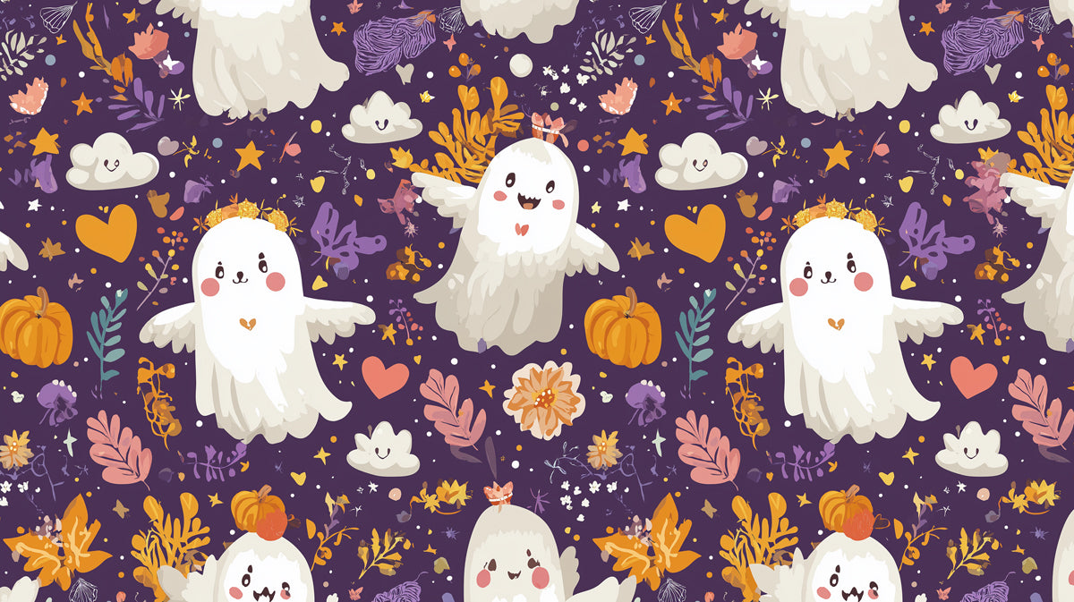 Spooky Cute Ghost Pattern Wallpaper | Whimsical Halloween Decor