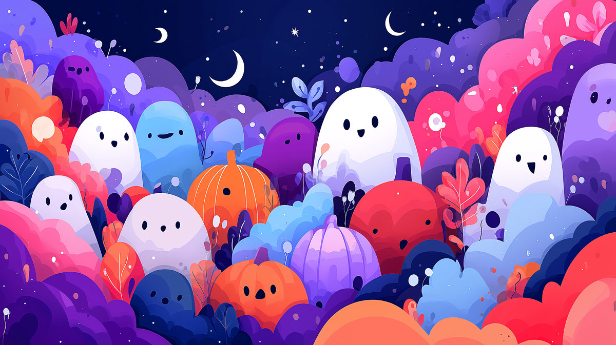 Carta da parati per la raccolta di una notte incantata di Halloween | Fantasmi e zucche carine