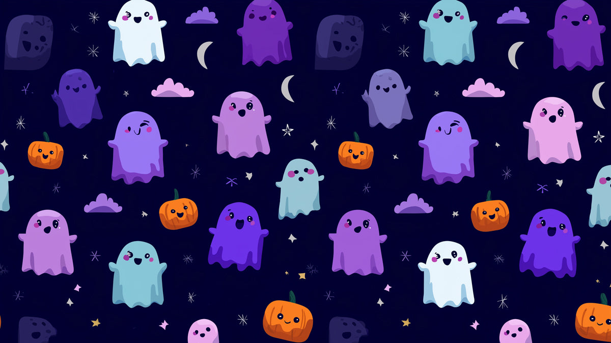 Playful Pastel Ghost Night Wallpaper | Cute Halloween Constellation Scene