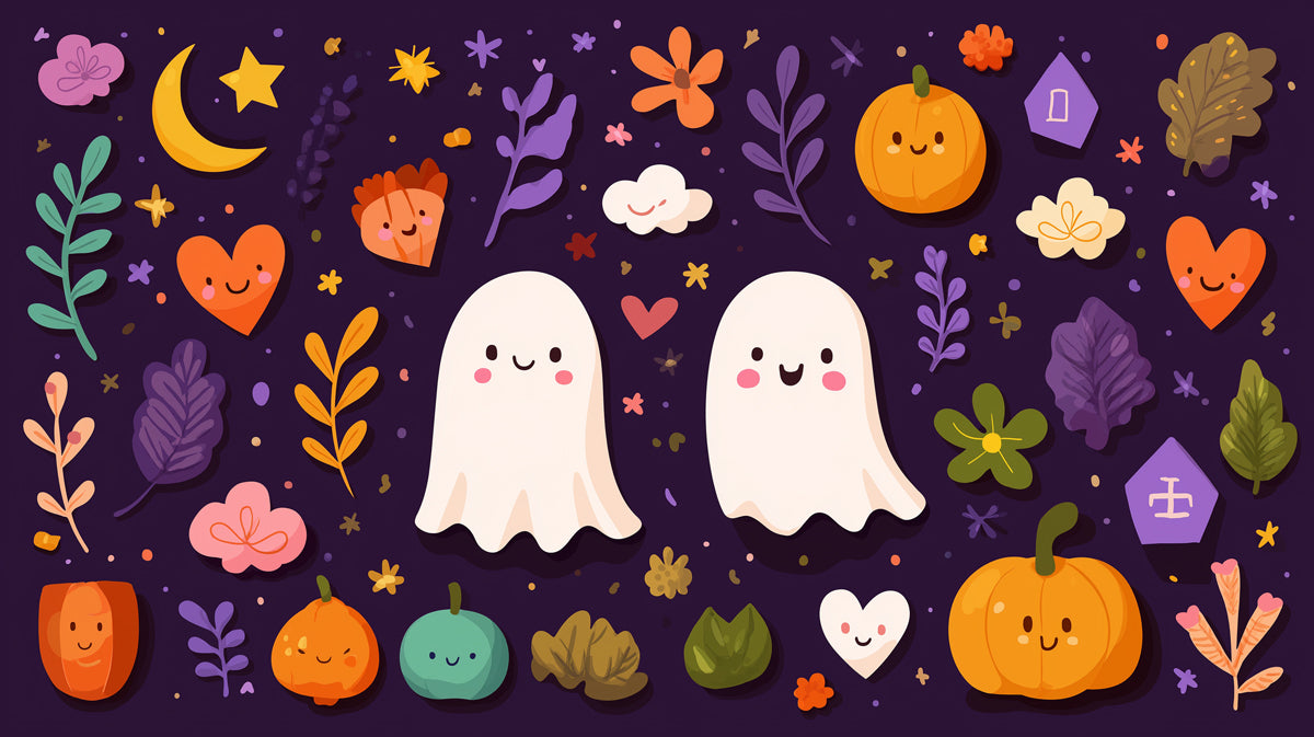 Personaggi di Halloween amichevoli Sfondo | Delizie autunnali spettrali e carine