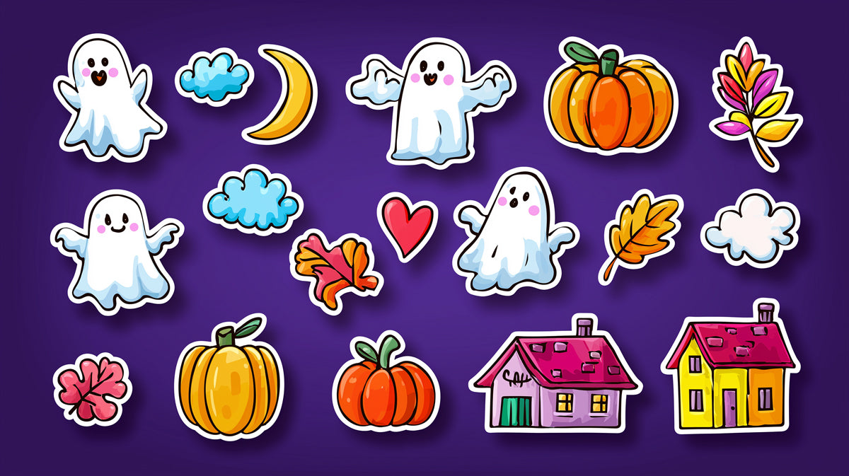 Halloween Sticker Pattern Wallpaper | Elementi Carini e Spettrali di Stagione