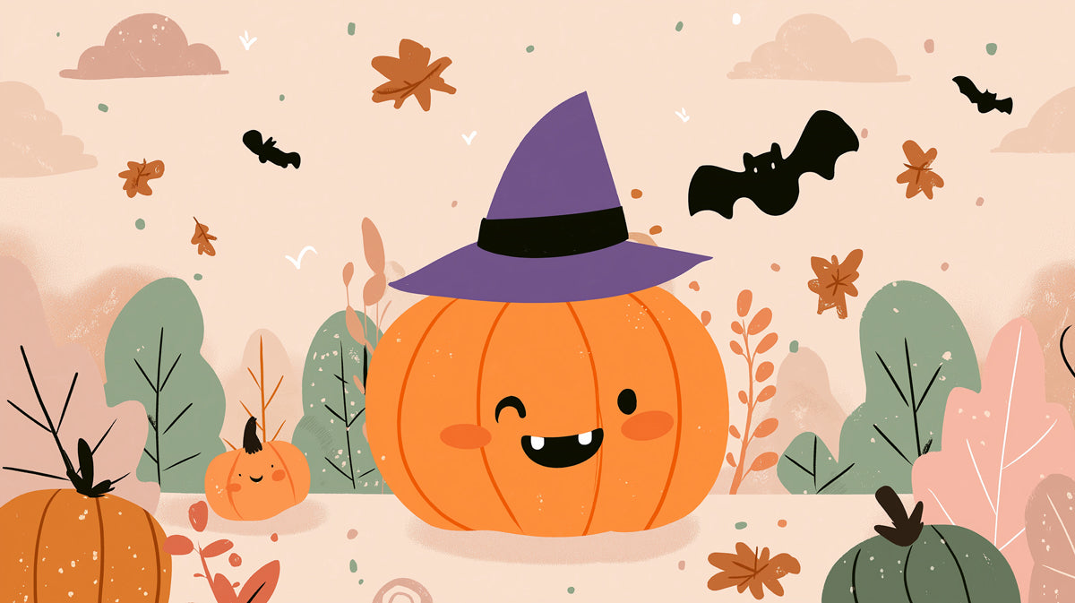 Witchy Pumpkin Cutie Wallpaper | Smiling Pumpkin with Witch Hat