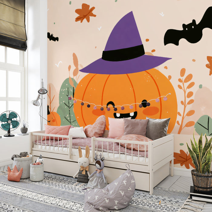Witchy Pumpkin Cutie Wallpaper | Smiling Pumpkin with Witch Hat