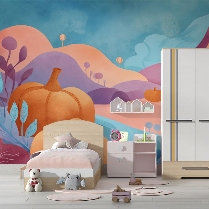 Whimsical Halloween Castle Landscape Wallpaper | Pastel Spooky Scenery