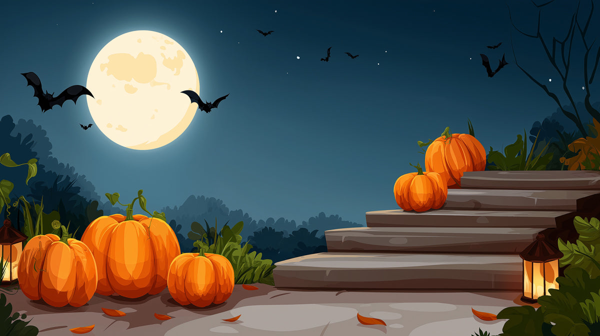 Halloween Pumpkin Steps Under Moonlight Wallpaper | Eerie Night Scene