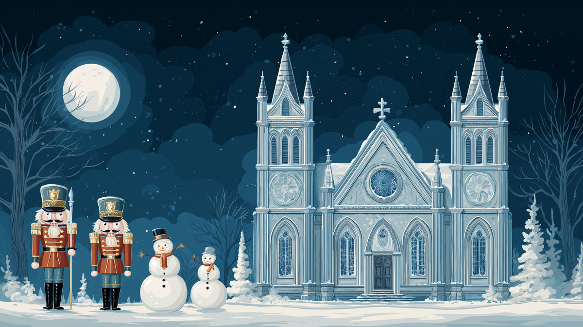 Snowy Townhouse Holiday Scene Wallpaper | Festive Winter Street