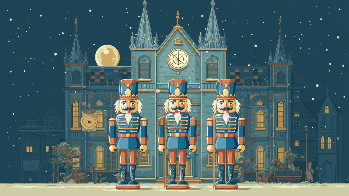 Whimsical Nutcracker Town Square Wallpaper | Festive Winter Night Scene