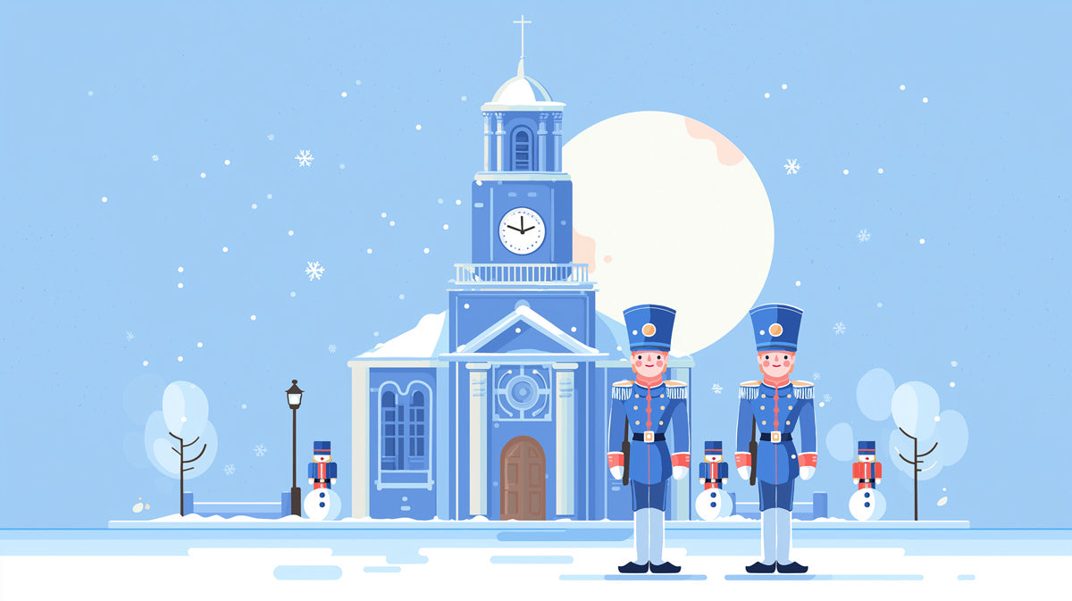 Winter Church with Nutcrackers Wallpaper | Snowy Holiday Scene