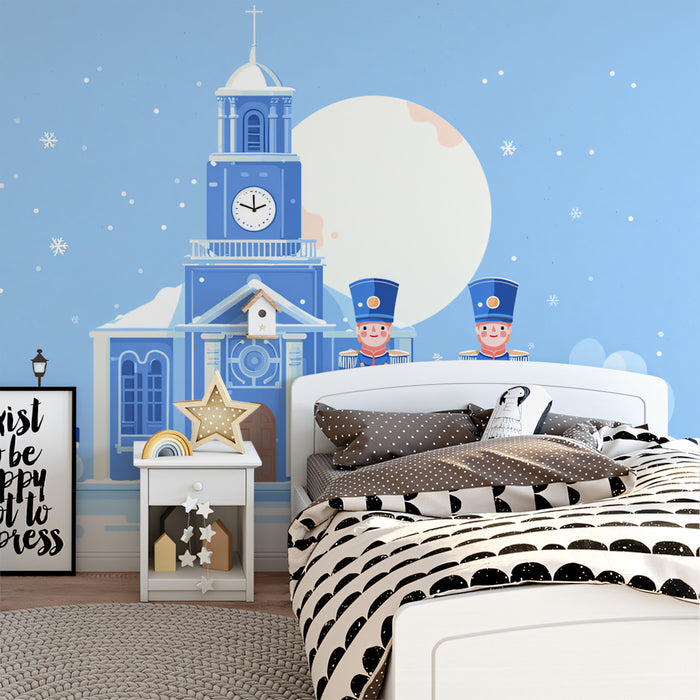 Winter Church with Nutcrackers Wallpaper | Snowy Holiday Scene