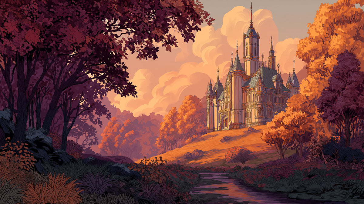 Autumnal Castle Landscape Wallpaper | Majestic Fortress in Fall Foliage