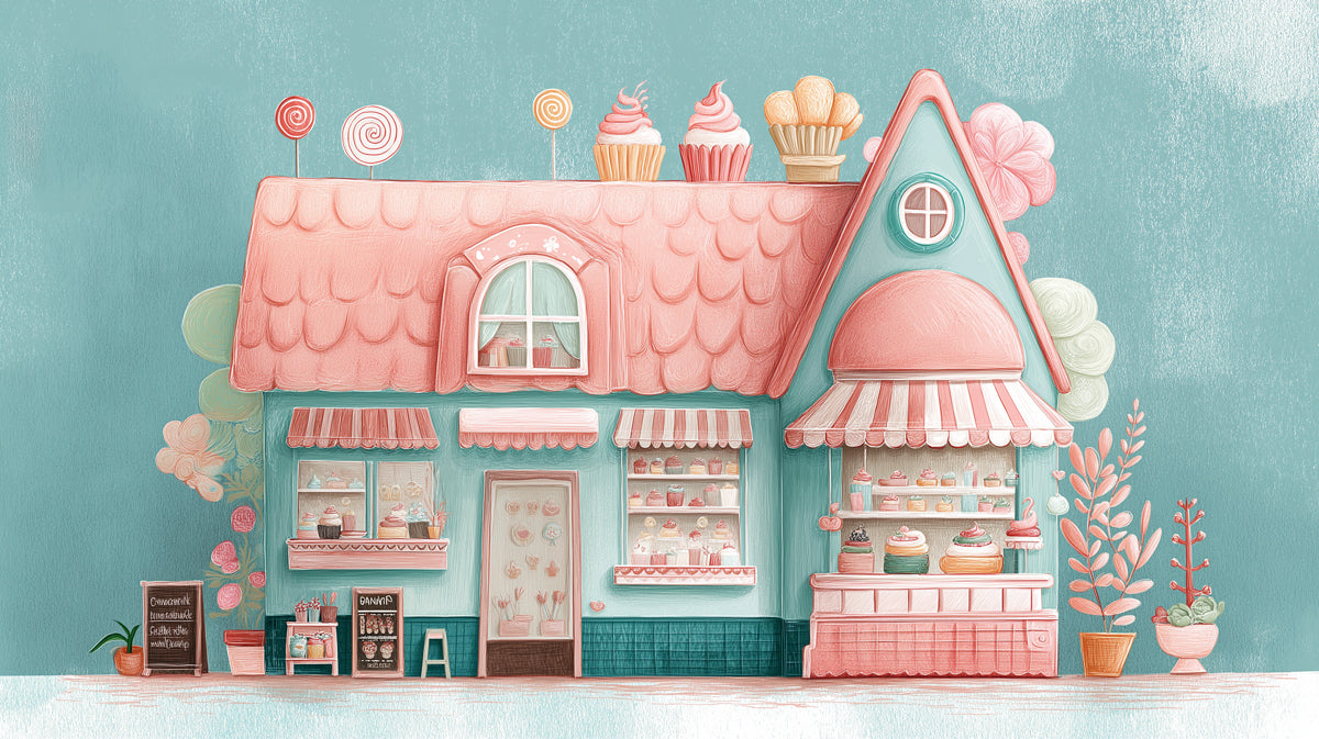 Whimsical Pink & Teal Sweet Shop Wallpaper | Dreamy Confectionery Boutique