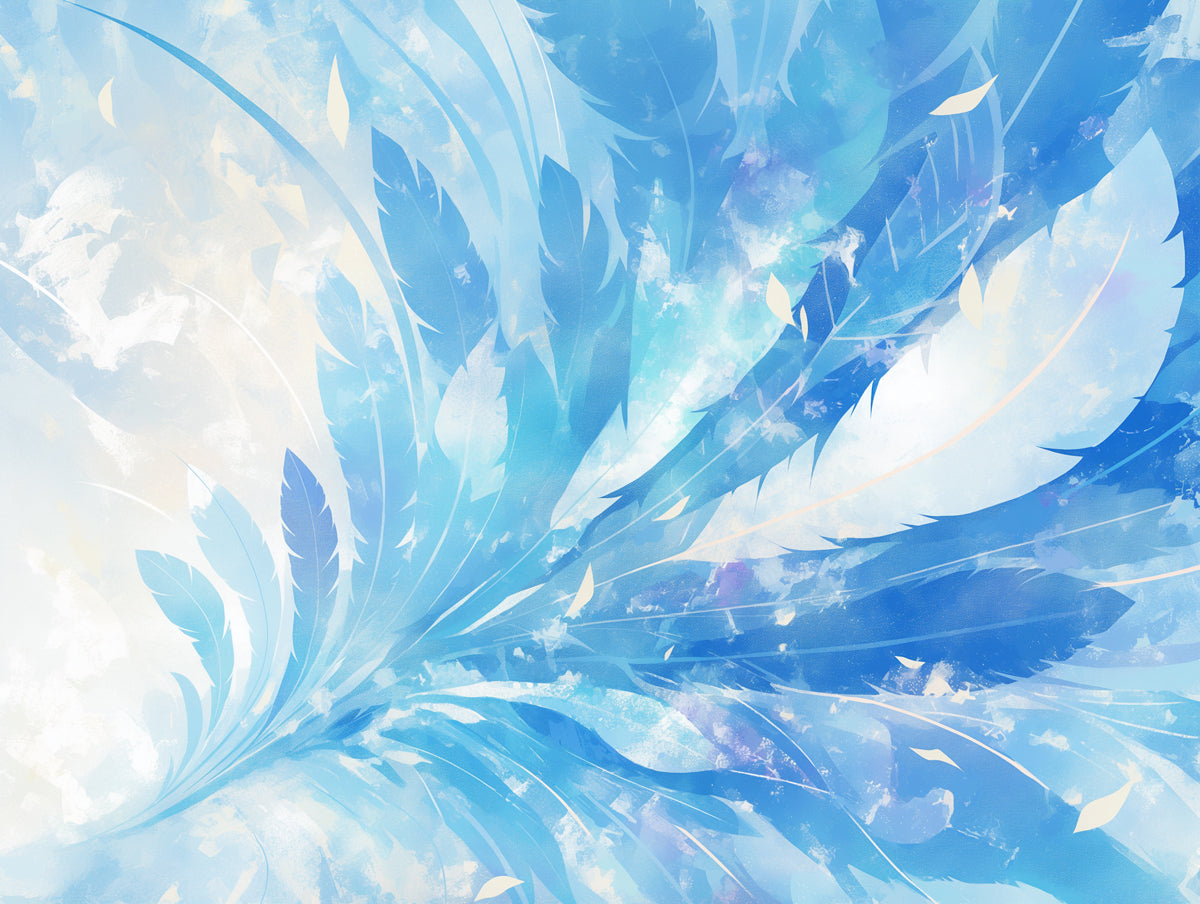 Blue Feather Mural Wallpaper in Living Room | Blue and White  Feathers -1