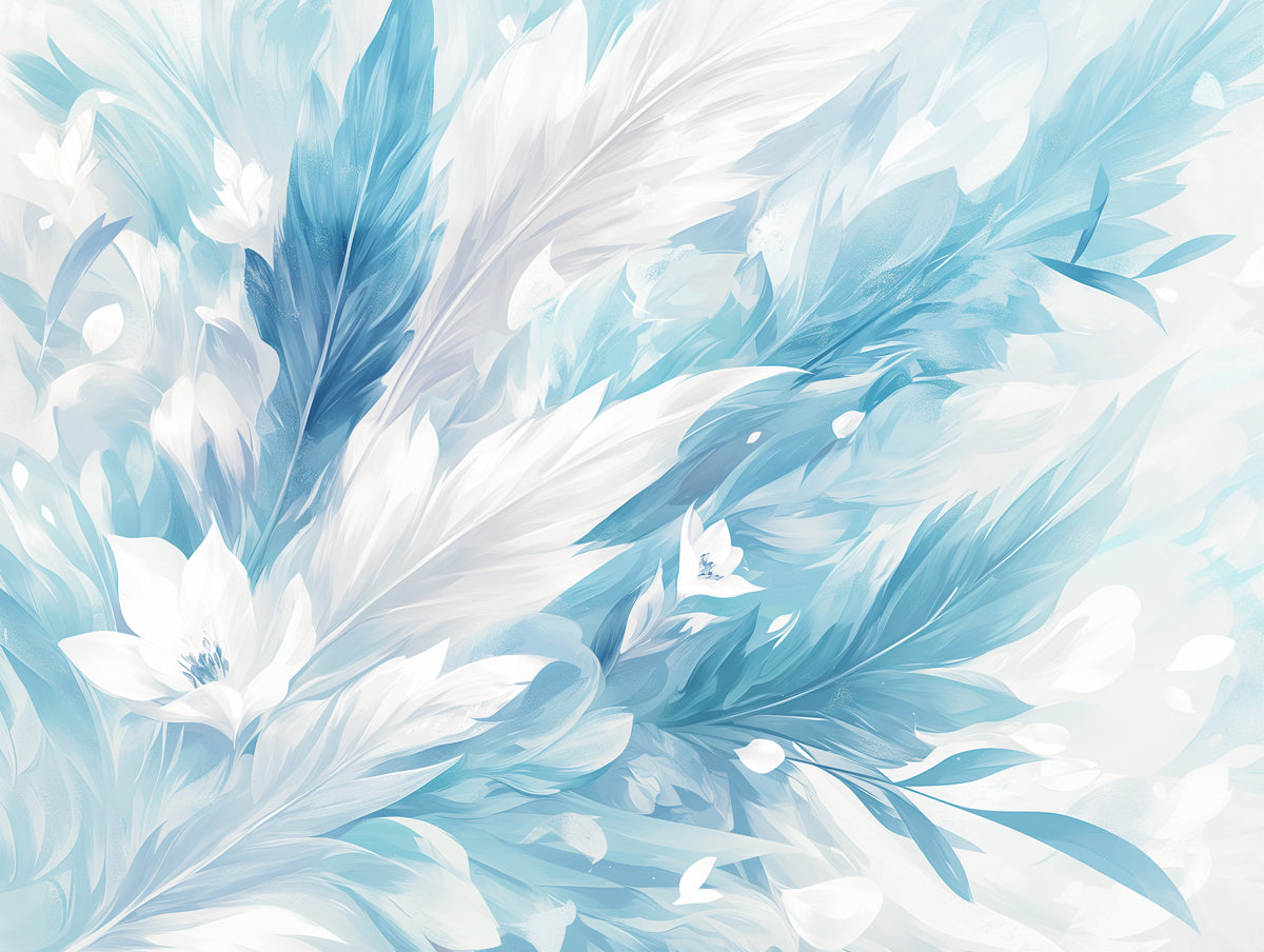 Blue Feather Mural Wallpaper in Living Room | Blue and White  Feathers -2