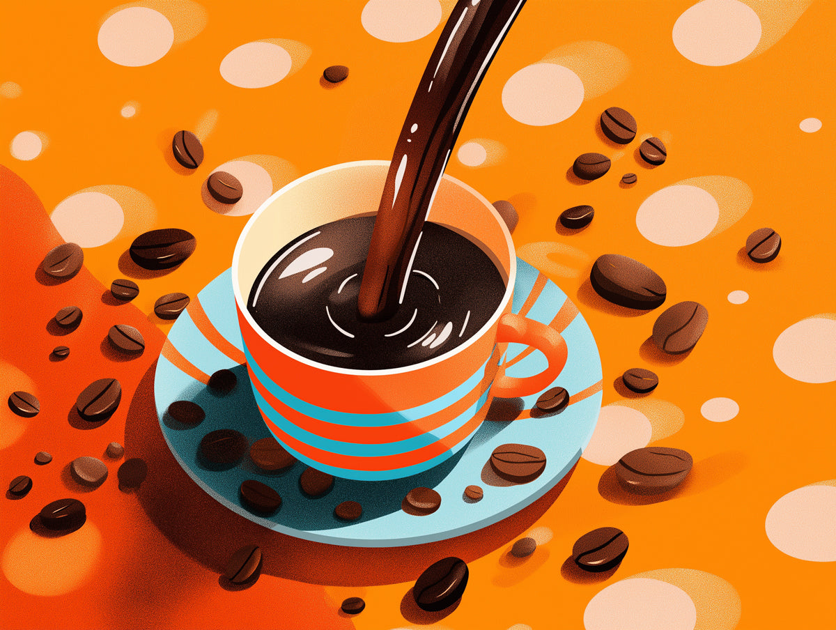 Playful Coffee Pour Pop Art Wallpaper | Vibrant Orange & Blue Coffee Scene