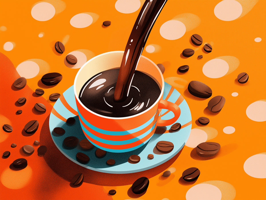 Playful Coffee Pour Pop Art Wallpaper | Vibrant Orange & Blue Coffee Scene
