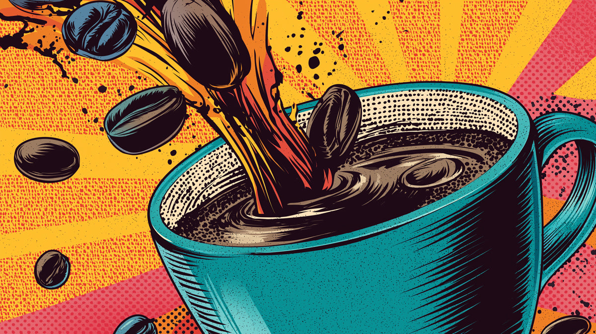 Dynamic Coffee Pour Pop Art Wallpaper | Bold & Energetic Coffee Scene