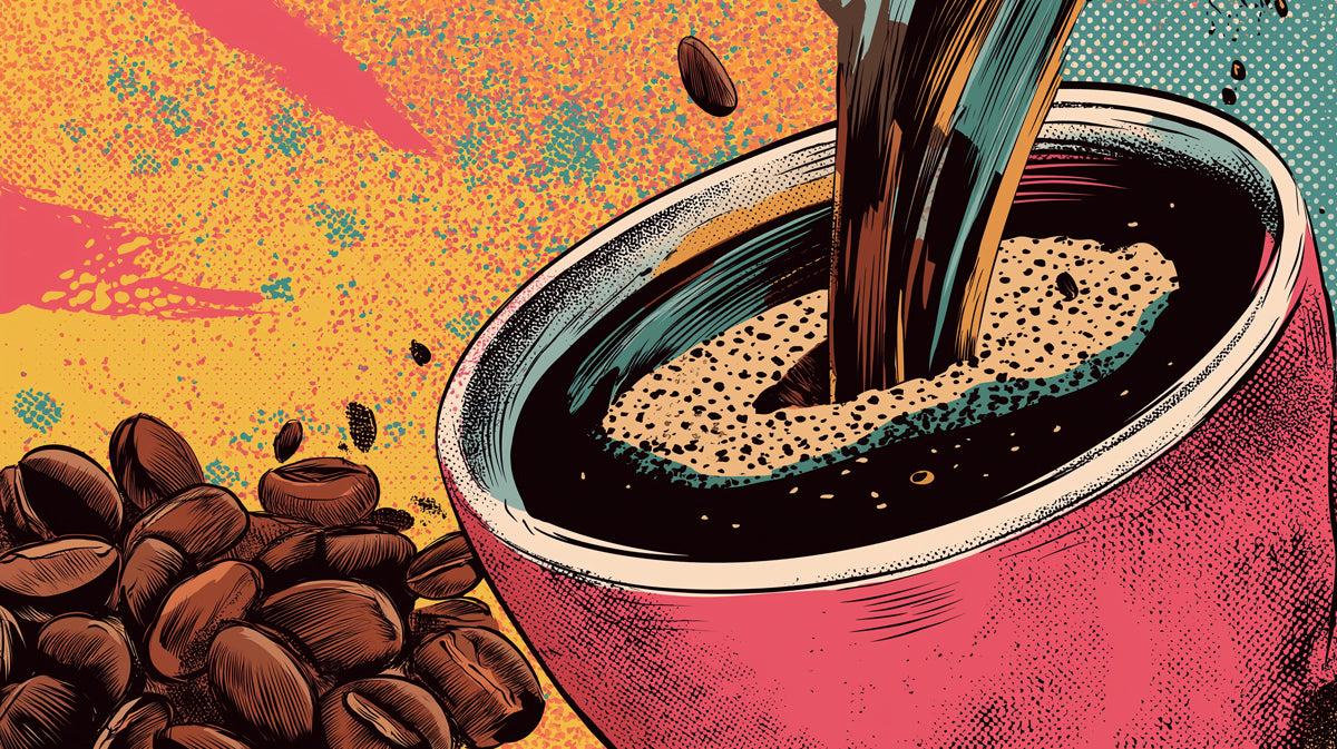 Pop Art Coffee Splash Wallpaper | Energetic Coffee Bean & Cup Design