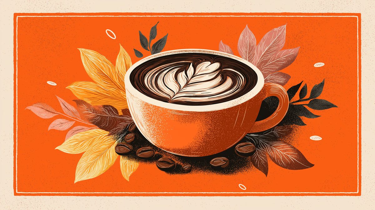 Vibrant Orange Latte Art Wallpaper | Cozy Autumn Coffee Scene