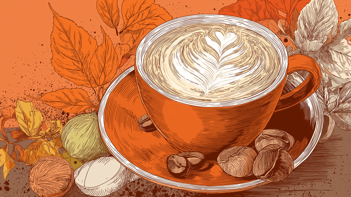 Fond d'écran Autumn Coffee Bliss | Art du latte avec des éléments de récolte d'automne