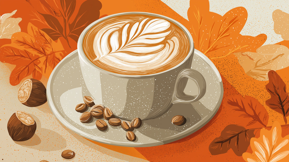 Fondo de pantalla de arte latte de otoño sereno | Café acogedor con hojas de otoño