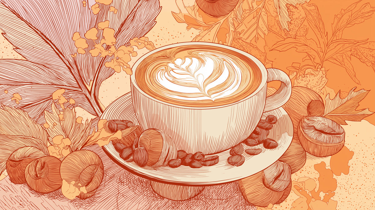 Fond d'écran Art Café Automne Élégant | Latte Stylisé avec Éléments d'Automne