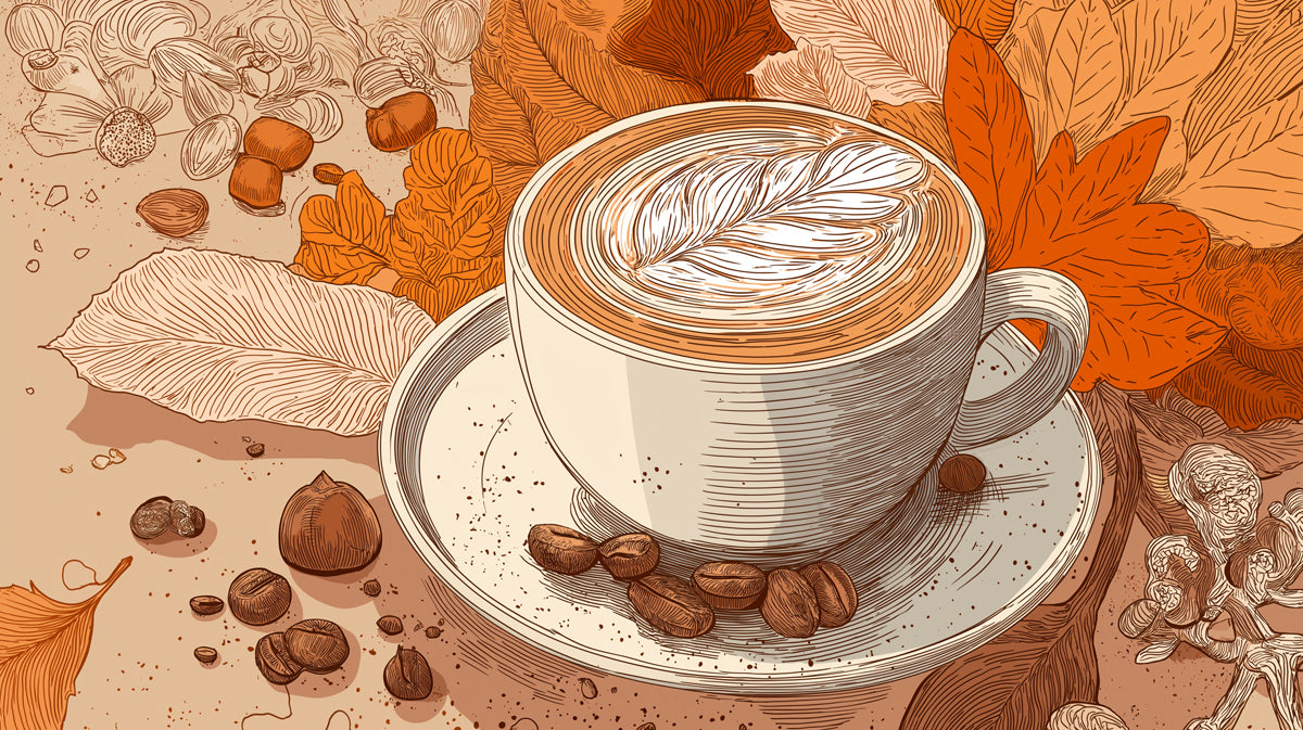 Artistic Fall Latte Illustration Wallpaper | Warm Coffee & Autumn Harvest