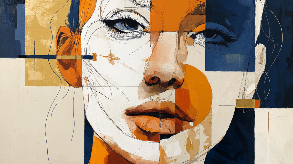 Abstract Modern Portrait Wallpaper | Geometric Face Art with Bold Hues