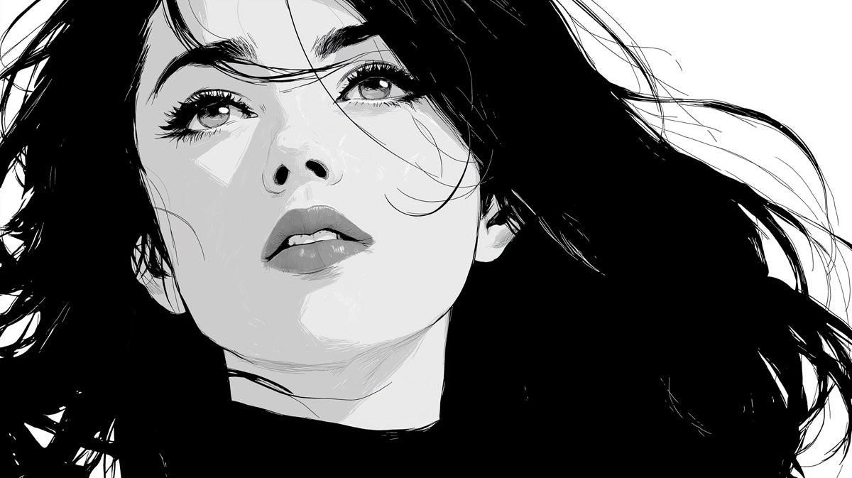 Dramatic Black & White Portrait Wallpaper | Expressive Woman Art