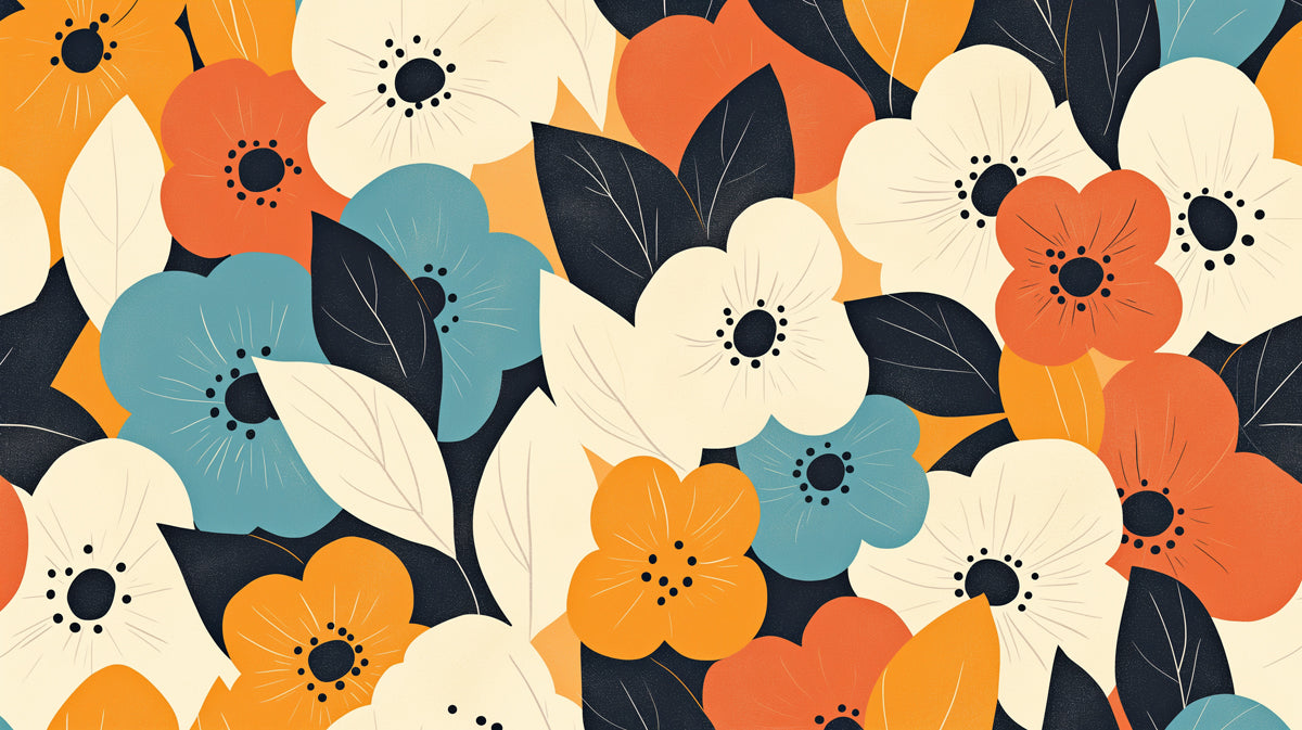 Helles Blumenmuster Wandbild in Kinderzimmer | Verschiedene Farben (Gelb, Blau, Orange usw.) Blumen -4