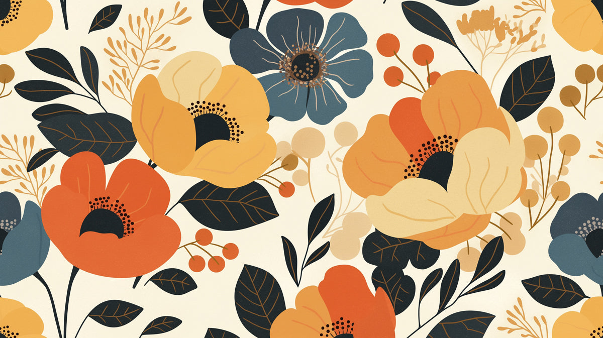 Helles Blumenmuster Wandbild in Kinderzimmer | Verschiedene Farben (Gelb, Blau, Orange usw.) Blumen -5