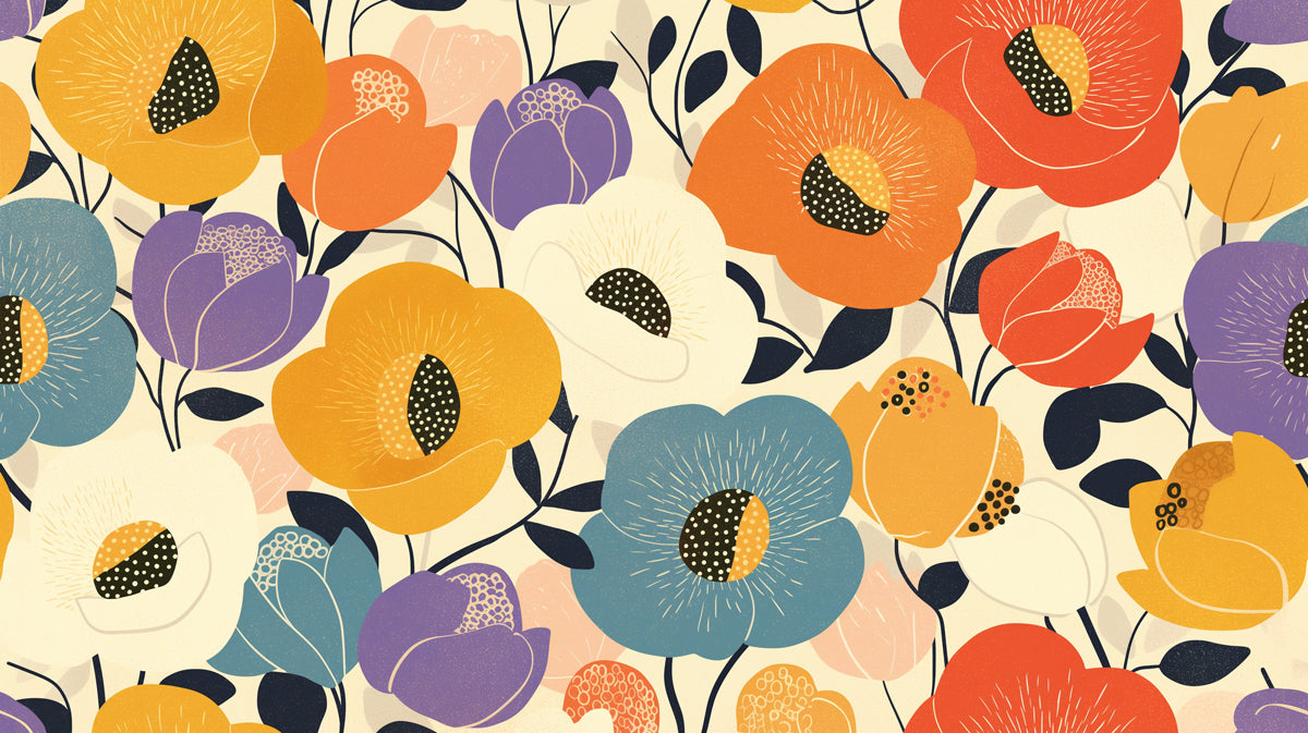 Helles Blumenmuster Wandbild in Kinderzimmer | Verschiedene Farben (Gelb, Blau, Orange usw.) Blumen -6