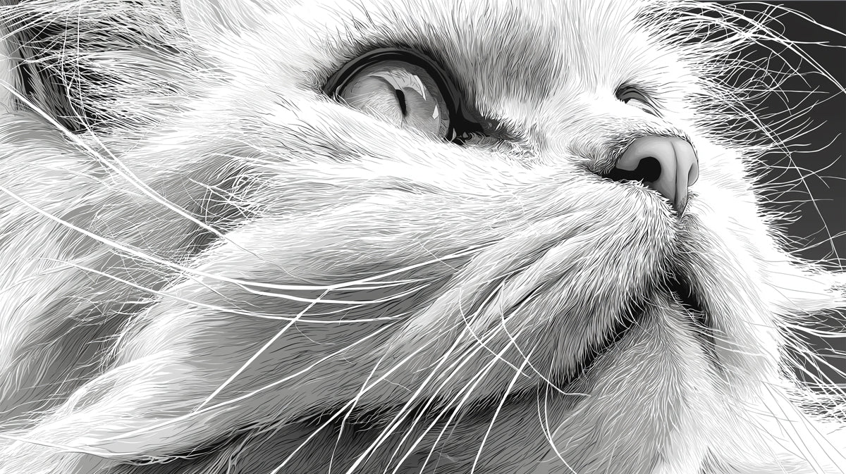 Majestic Cat Etched Portrait Wallpaper | Expressive Monochrome Feline Art