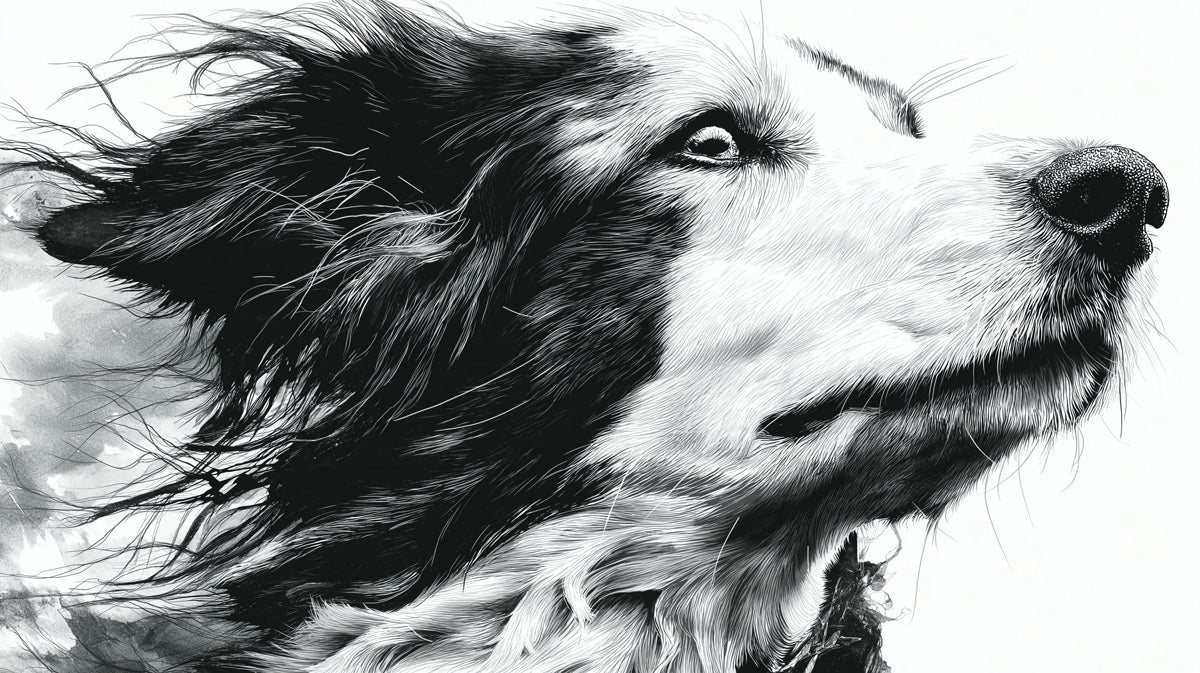 Dynamic Dog Etched Portrait Wallpaper | Expressive Monochrome Canine Art