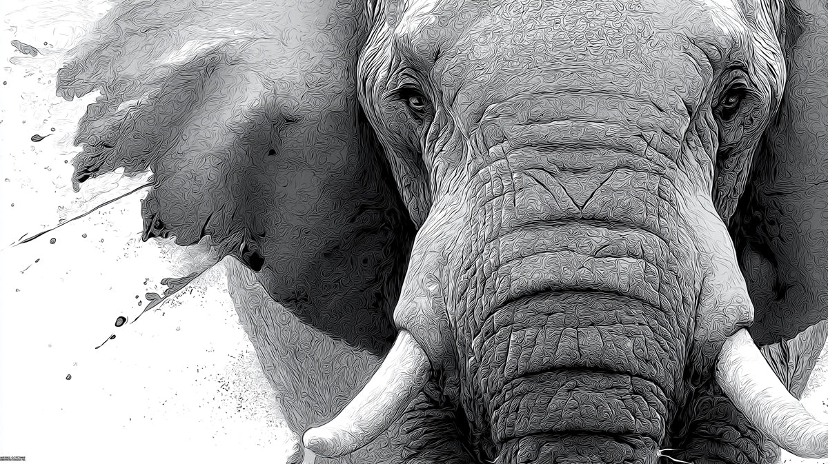Majestic Elephant Etched Portrait Wallpaper | Powerful Monochrome Wildlife Art