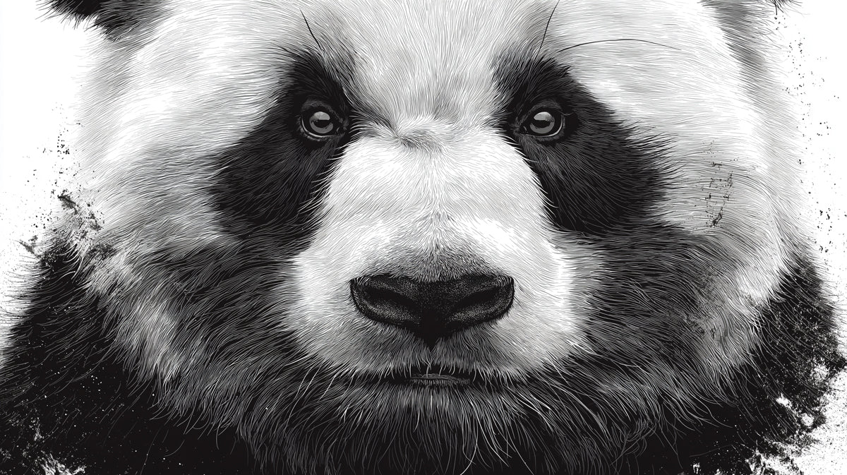 Powerful Panda Etched Portrait Wallpaper | Expressive Monochrome Wildlife Art
