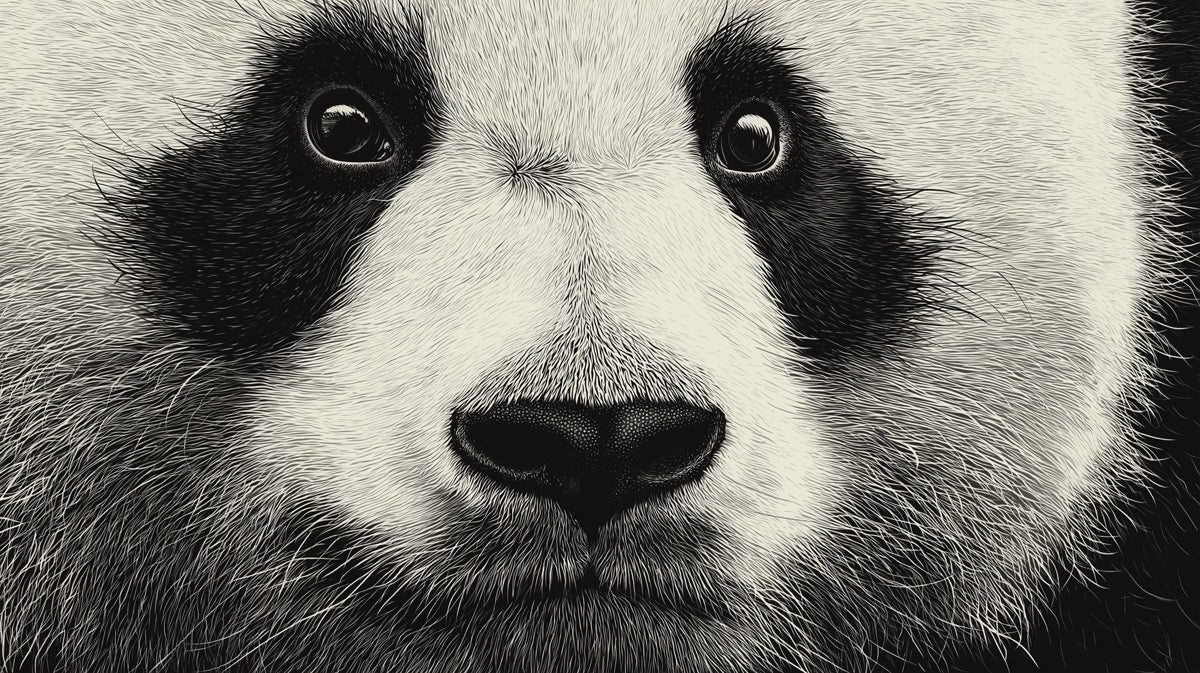 Serene Panda Etched Portrait Wallpaper | Calm Monochrome Wildlife Art
