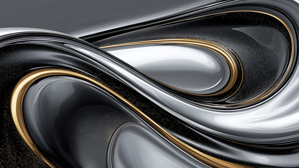 Abstract Metallic Waves Wallpaper | Luxurious Gold & Silver Flowing Art