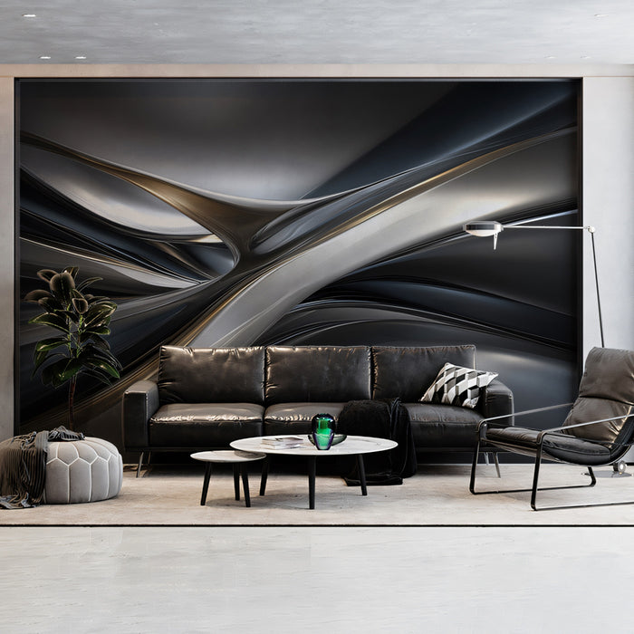 Abstract Dark Metallic Waves Wallpaper | Modern Flowing Art with Luster
