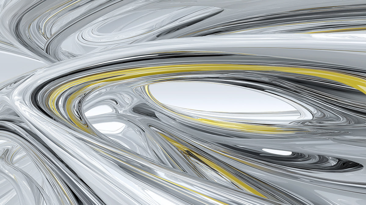 Abstract Silver & Yellow Waves Wallpaper | Dynamic Modern Art with Bright Accents