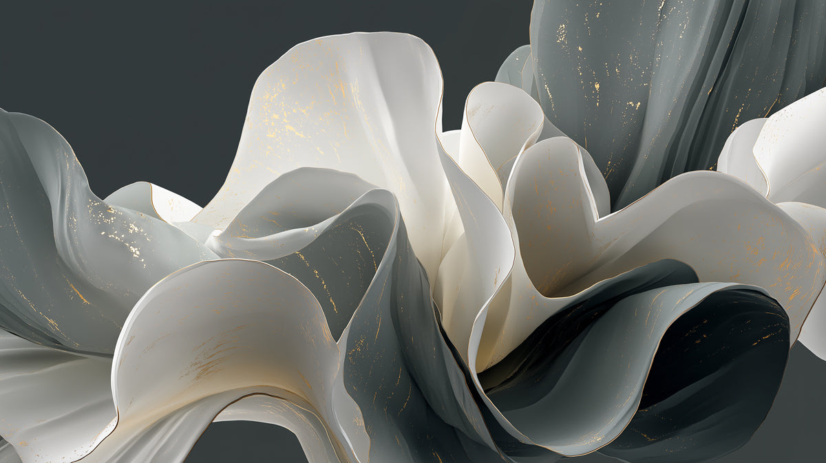 Abstract Organic c Wallpaper | Flowing Grey & White Forms with Gold Flecks