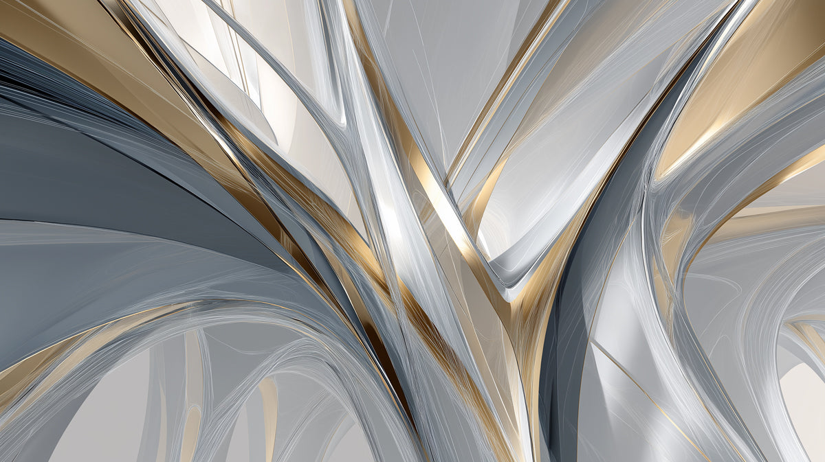 Abstract Dynamic Metallic Waves Wallpaper | Silver, Gold & Grey Flowing Art