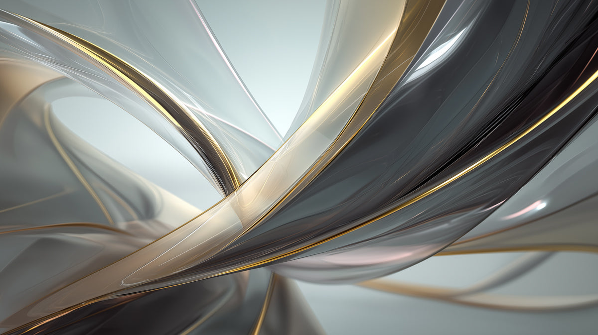 Carta da parati con onde di nastri metallici astratti | Arte fluente elegante oro e grigio