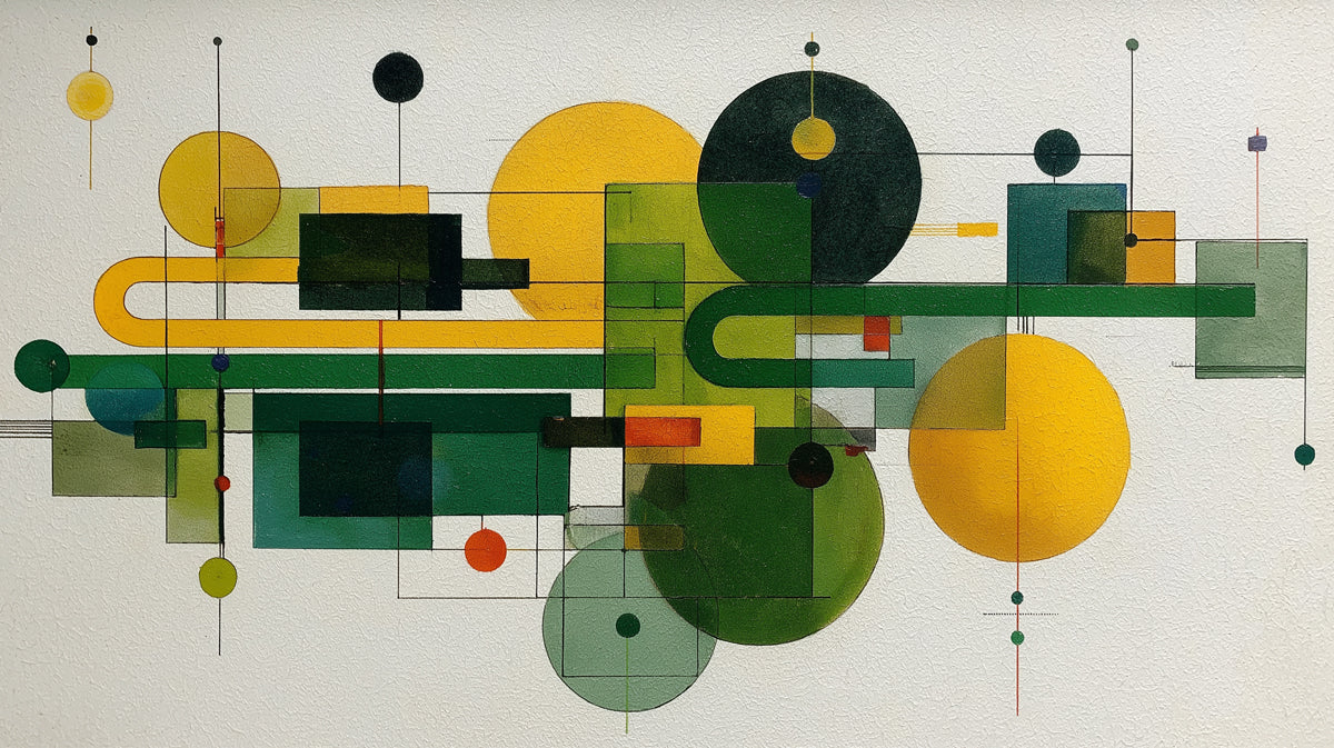 Carta da parati cerchi geometrici astratti | Arte moderna con verde e giallo vibranti