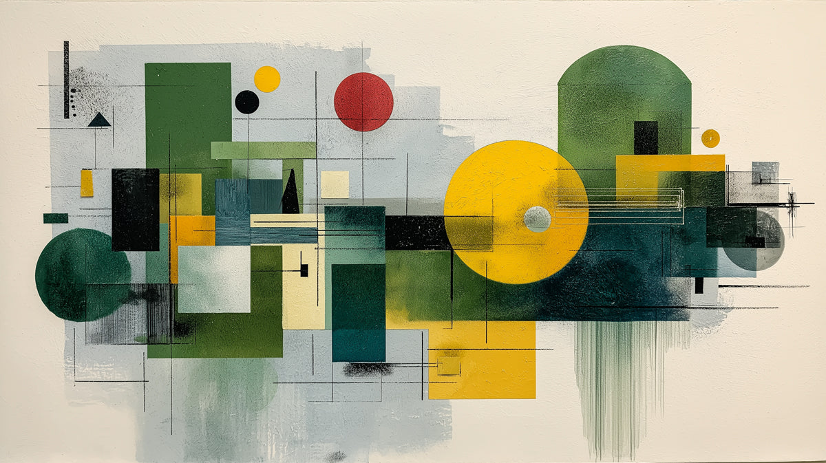 Paesaggio Geometrico Astratto Carta da Parati | Arte Moderna con Forme Verdi e Gialle