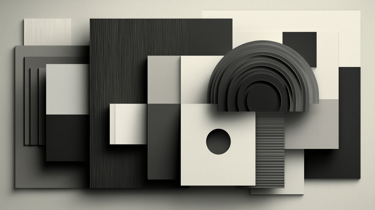 Carta da parati a blocchi monocromatici astratti | Arte geometrica moderna in grigio e nero