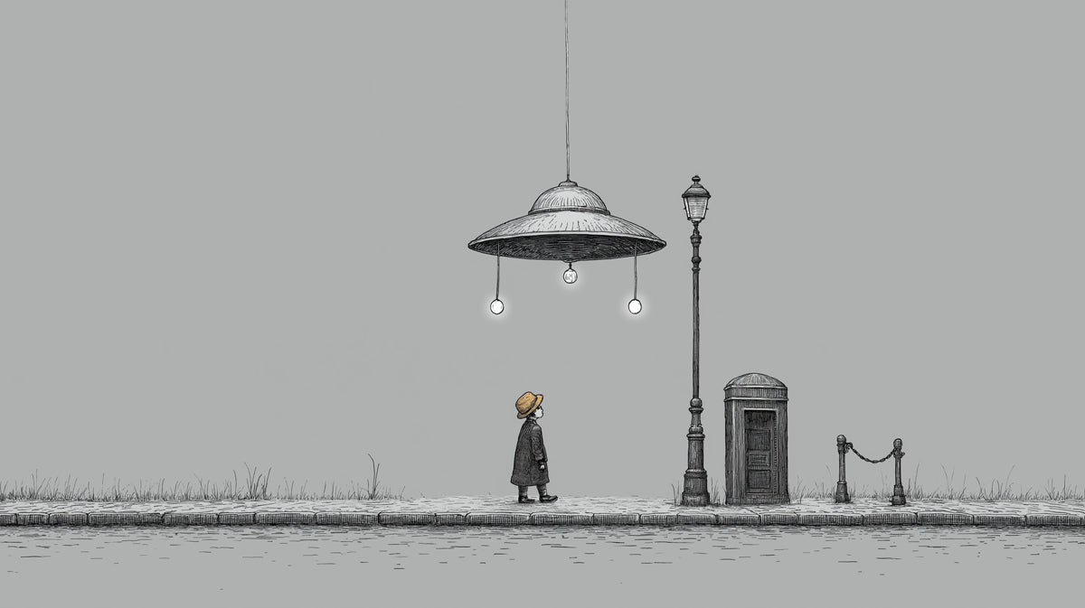 Mysterious UFO Street Child Wallpaper | Minimalist Sketch Art Scene