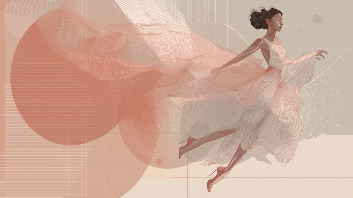 Sfondo con ballerina eterea in abito fluente | Arte astratta del movimento aggraziato